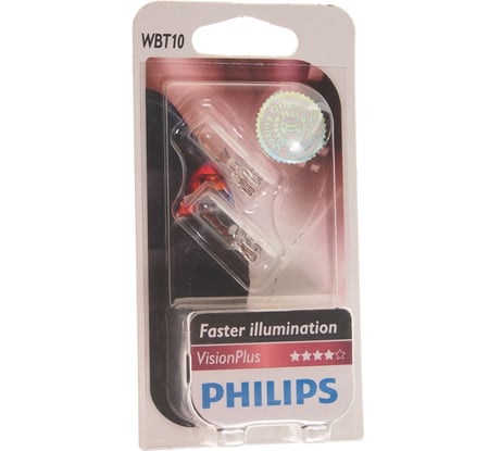 Автолампа PHILIPS WBT10, 6W W2.1 9.5d VISION PLUS 2 шт. 12V 1,10 12040VPB2