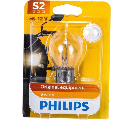 Автолампа PHILIPS S2, 35, 35 BA20d+30% VISION MOTO 12V 1,10,100 12728BW