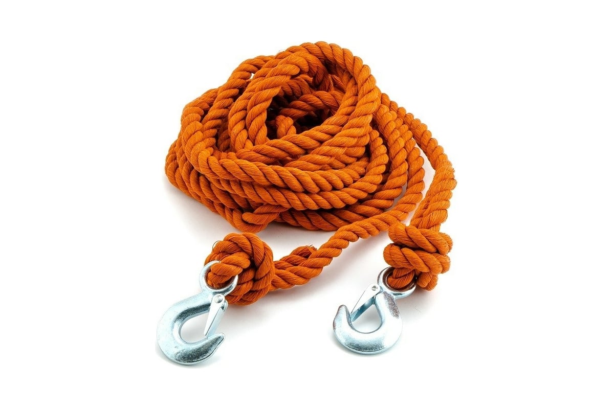 Буксировочный трос TOPAUTO трехпрядный канат 5 т 2 крюка 4 метра, в ...