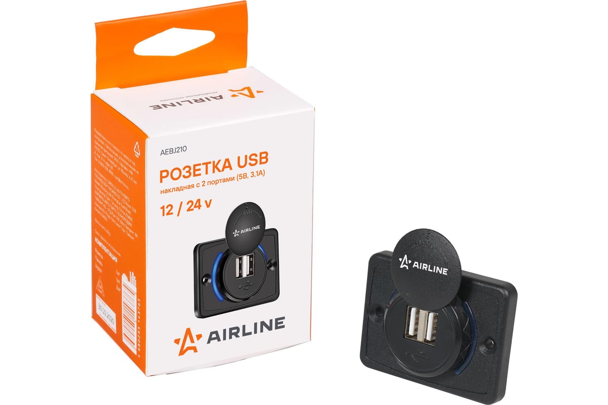 Розетка USB Airline накладная, c 2 портами, 5 В, 3.1 А AEBJ210 - выгодная  цена, отзывы, характеристики, фото - купить в Москве и РФ