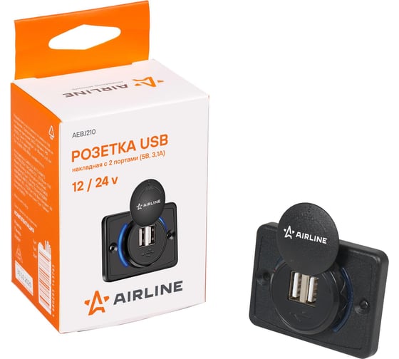 Розетка USB Airline накладная, c 2 портами, 5 В, 3.1 А AEBJ210