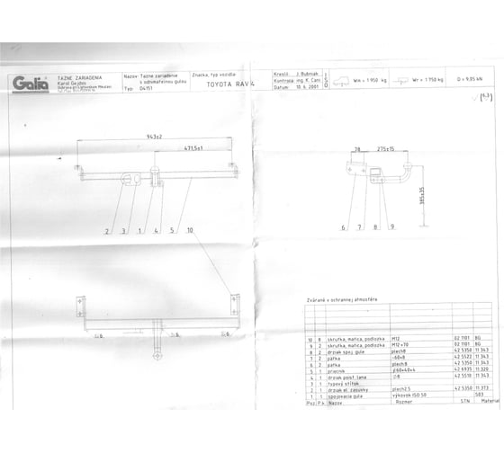 Полностью оцинкованный фаркоп GALIA для Toyota RAV4 1995-2000 тип шара A T030A
