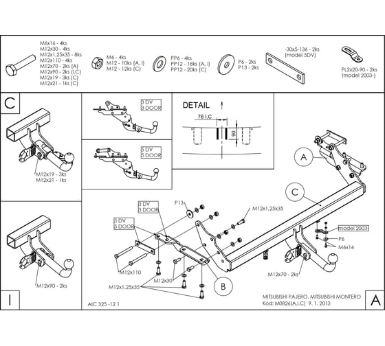 Полностью оцинкованный фаркоп GALIA для Mitsubishi Pajero IV 2007-2020, Pajero III 2000-2007 быстросъемный шар M082C