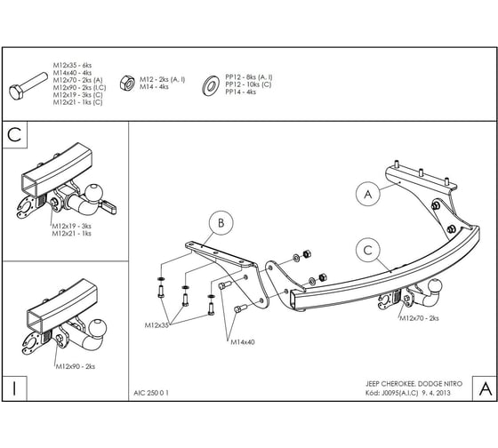 Полностью оцинкованный фаркоп GALIA для Jeep Cherokee 2007-2013, Dodge Nitro 2007-2012 быстросъемный шар J009C