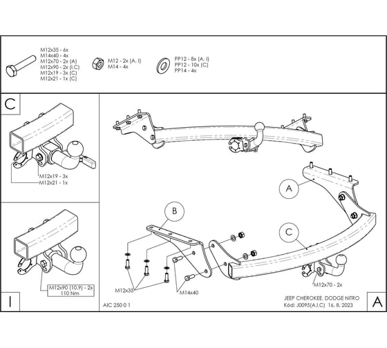 Полностью оцинкованный фаркоп GALIA для Jeep Cherokee 2007-2013, Dodge Nitro 2007-2012 быстросъемный шар J009C