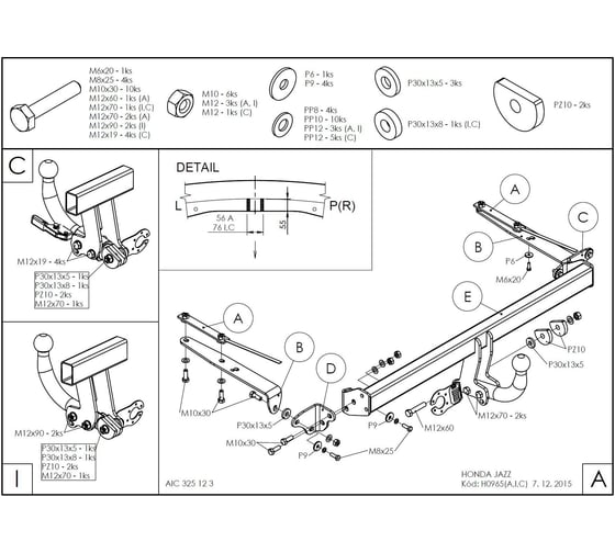 Полностью оцинкованный фаркоп GALIA для Honda Jazz 2014-2020, Honda Fit 2013-2020 быстросъемный шар H096C