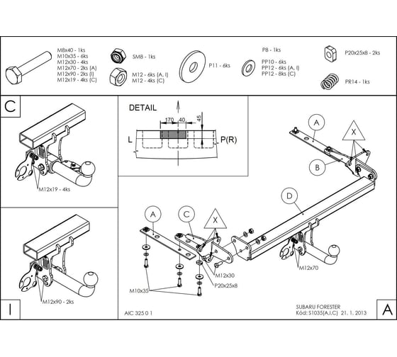 Полностью оцинкованный фаркоп GALIA для Subaru Forester 2007-2013 тип шара A S103A