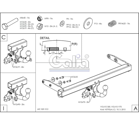 Полностью оцинкованный фаркоп GALIA для Volvo S80 2006-2010, Volvo V70 2007-2016 быстросъемный шар V079C