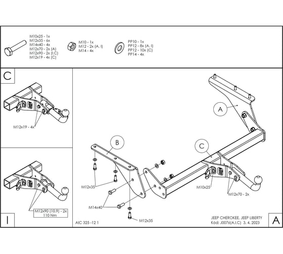 Полностью оцинкованный фаркоп GALIA для Jeep Cherokee KJ 2001-2008 быстросъемный шар J007C