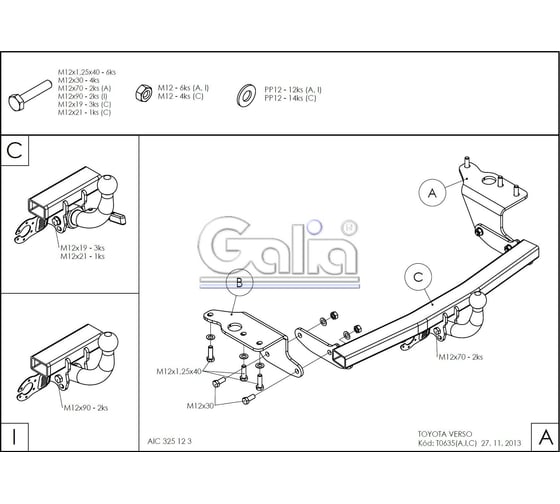 Полностью оцинкованный фаркоп GALIA для Toyota Verso 2009-2013, 2013-2018 быстросъемный шар T063C