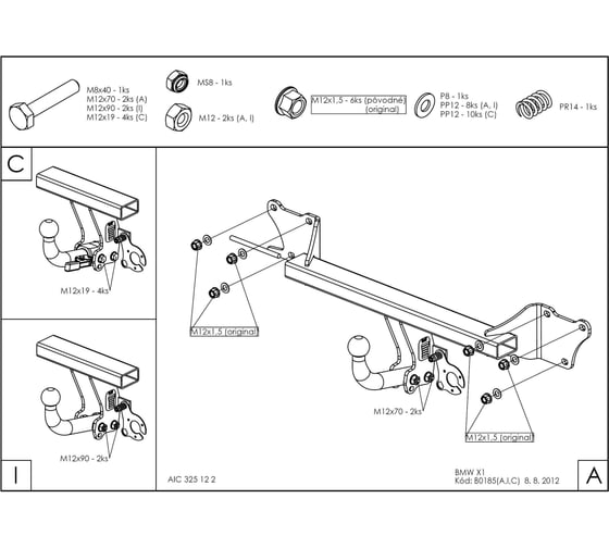 Полностью оцинкованный фаркоп GALIA для BMW X1 E84 2009-2015 тип шара A B018A