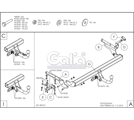 Полностью оцинкованный фаркоп GALIA для Toyota RAV4 2006-2013 быстросъемный шар T058C