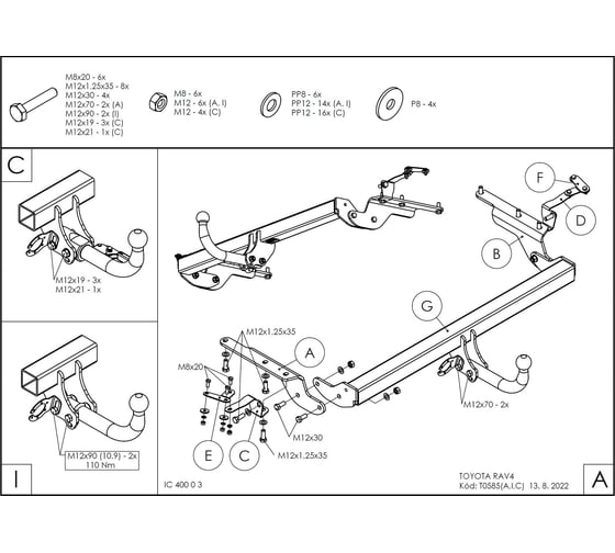 Полностью оцинкованный фаркоп GALIA для Toyota RAV4 2006-2013 быстросъемный шар T058C