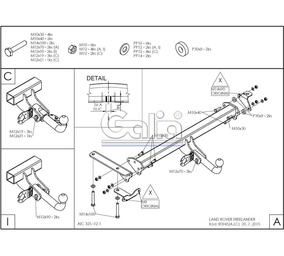 Полностью оцинкованный фаркоп GALIA для Land Rover Freelander 2008-2015 быстросъемный шар R094C