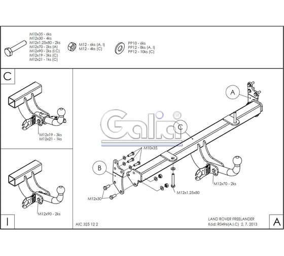 Полностью оцинкованный фаркоп GALIA для Land Rover Freelander I 1997-2006 тип шара A R049A