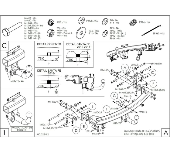 Полностью оцинкованный фаркоп GALIA для Hyundai Santa Fe 2012-2018, 2018-2021, Kia Sorento 2012-2015, 2015-2020 быстросъемный шар H091C