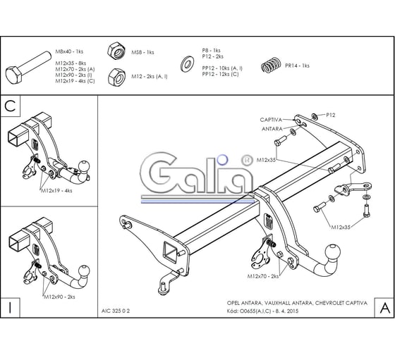 Полностью оцинкованный фаркоп GALIA для Opel Antara 2006-2013, 2013-2017, Chevrolet Captiva 2006-2013, 2013-2018. Только для авто без запаски снизу, O065C