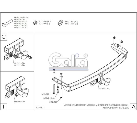 Полностью оцинкованный фаркоп GALIA для Mitsubishi Pajero Sport 1998-2008, Mitsubishi Shogun 1998-2010, Mitsubishi Montero Sport 1998-2010 быстросъемный шар M057C