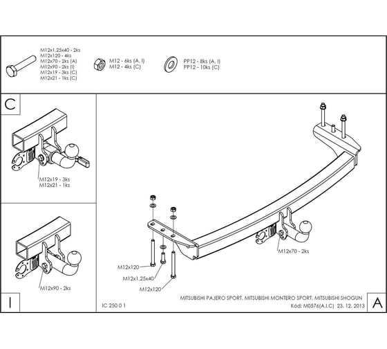 Полностью оцинкованный фаркоп GALIA для Mitsubishi Pajero Sport 1998-2008, Mitsubishi Shogun 1998-2010, Mitsubishi Montero Sport 1998-2010 быстросъемный шар M057C