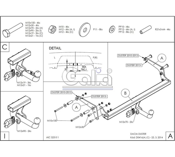 Полностью оцинкованный фаркоп GALIA для Renault Duster 2WD, 4WD 2010-2015, 2015-2021, Renault Duster 2 2021-2022, Nissan Terrano 2014-2022 тип шара A D041A