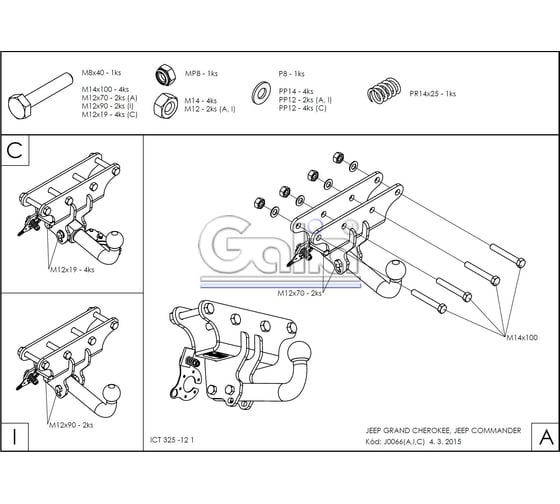 Полностью оцинкованный фаркоп GALIA для Jeep Grand Cherokee WK 2005-2010, Jeep Commander 2006-2010 тип шара A J006A