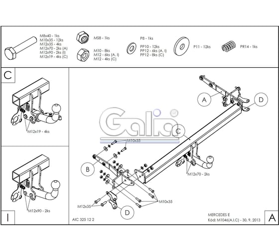 Полностью оцинкованный фаркоп GALIA для Mercedes E-Class w211 седан 2002-2009 тип шара A M104A
