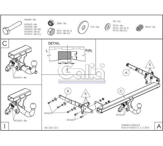Полностью оцинкованный фаркоп GALIA для Subaru Outback 2015-2021 быстросъемный шар S116C