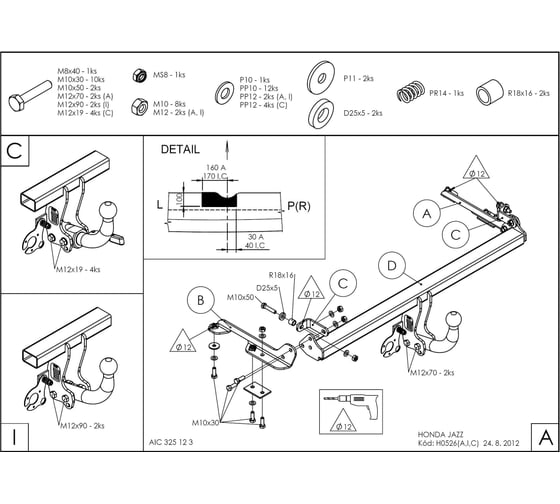 Полностью оцинкованный фаркоп GALIA для Honda Jazz 2002-2008, Honda Fit 2001-2008 быстросъемный шар H052C
