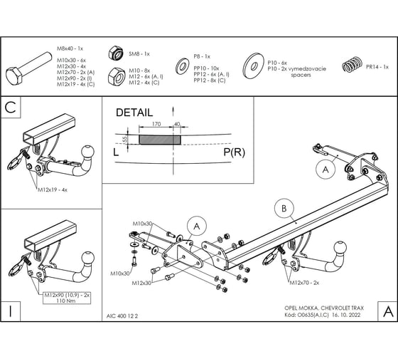 Полностью оцинкованный фаркоп GALIA для Opel Mokka 2012-2019, Chevrolet Tracker 2013-2015 быстросъемный шар O063C