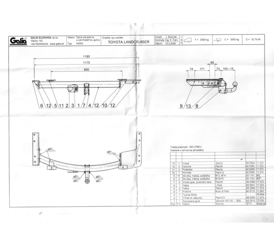Полностью оцинкованный фаркоп GALIA для Toyota Land Cruiser 100 1998-2008, Lexus LX470 1998-2008 быстросъемный шар T050C