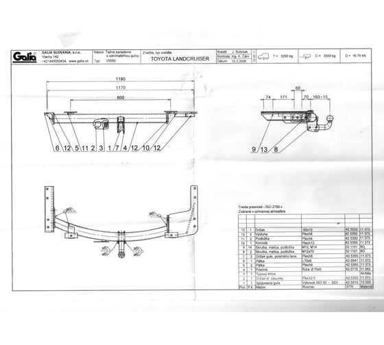 Полностью оцинкованный фаркоп GALIA для Toyota Land Cruiser 100 1998-2008, Lexus LX470 1998-2008 тип шара A T050A