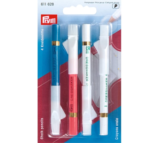 Меловые карандаши с щеткой PRYM 611628 4 шт., белый/розовый/синий 561375