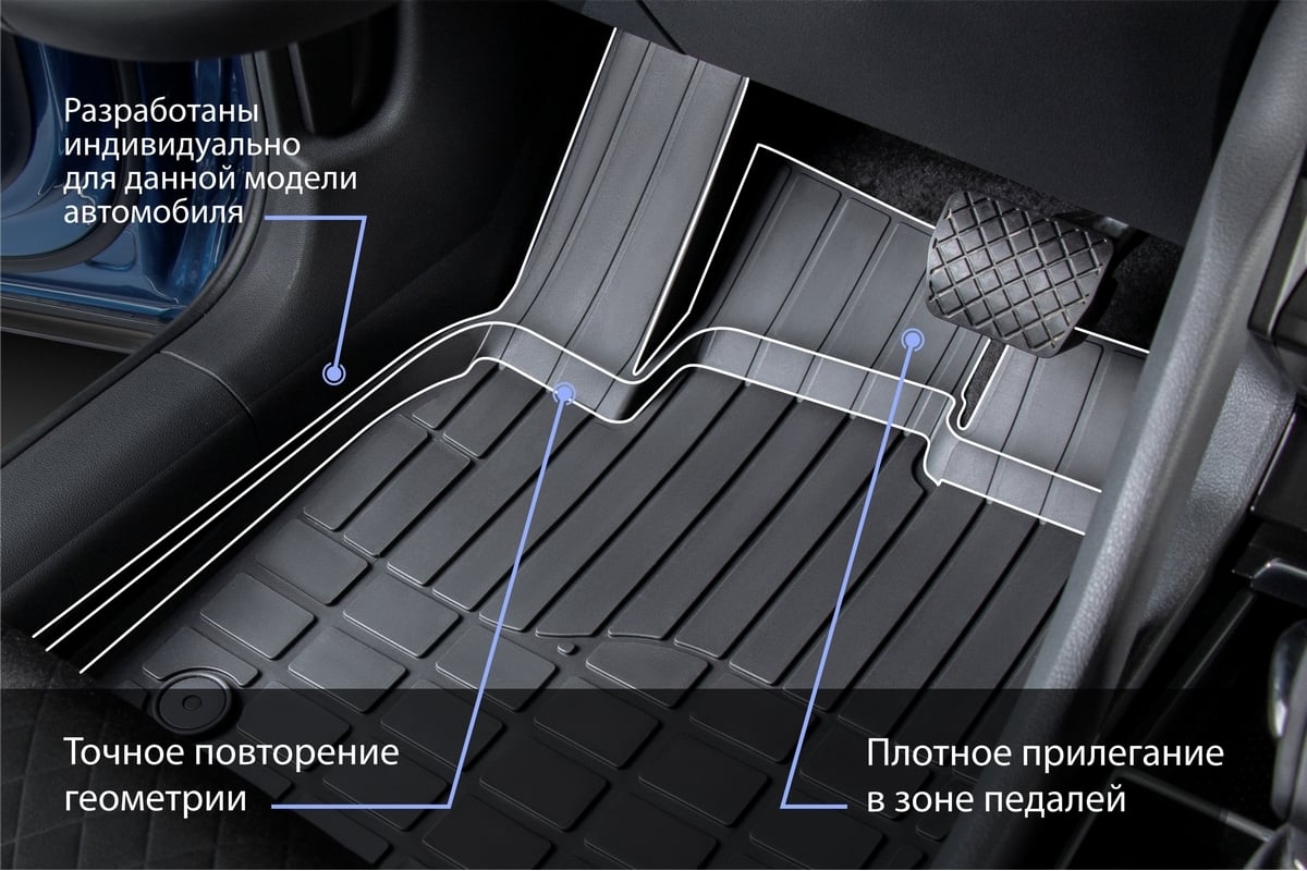 Коврики в салон авто Rival Omoda C5 2021-н.в., литьевой полиуретан, с  крепежом 60201001 - заказать в интернет-магазине: цена, описание, отзывы.