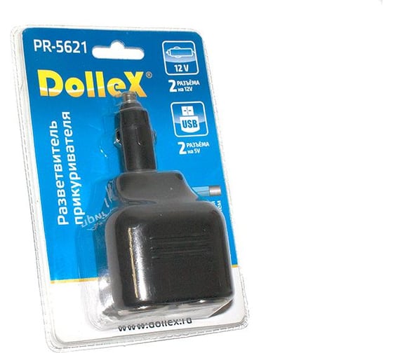 Прикуриватель разветвитель на 2 гнезда + 2 USB 2100 mA DolleX PR-5621