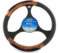 Оплетка руля DolleX D=38 см черная, рельефная с вставками под дерево OPL-38301