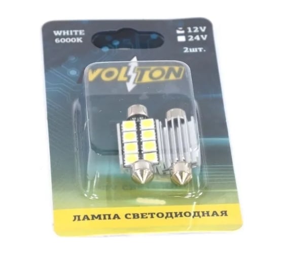 Светодиодная лампа VOLTON T11 SV 8.5 12V, 8SMD, 39mm CANBUS 5050, блис. 2 шт. VLTC043W 1