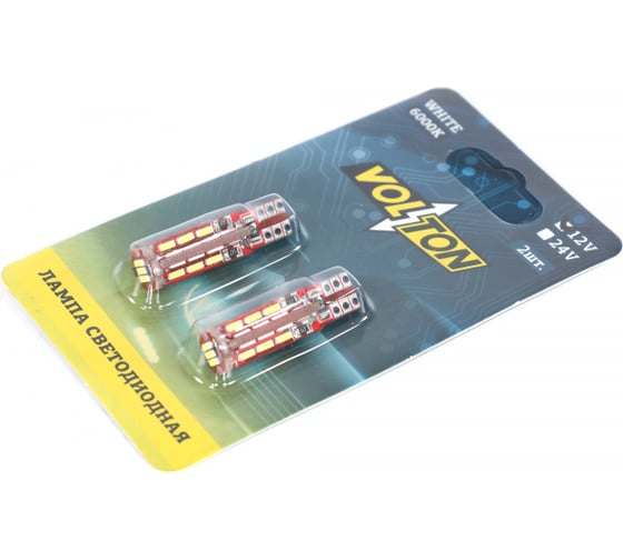 Светодиодная лампа VOLTON T10, T104, W2.1x9.5D, CANBUS, 12 В, 27 SMD 4014, блис. 2 шт. VLTC2005