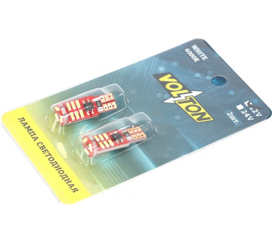 Светодиодная лампа VOLTON T10, T104, W2.1x9.5D, CANBUS, 12 В, 15 SMD 4014, блис. 2 шт. VLTC2002