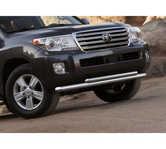 Защита переднего бампера d76+d57 Rival для Toyota Land Cruiser 200 рестайлинг 2012-2015, нерж. сталь, R.5713.004
