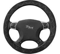 Оплетка на руль ZiZay размер М, 37-39 см., алькантара, белая строчка ромб, цвет: темно-серый ZZ0212