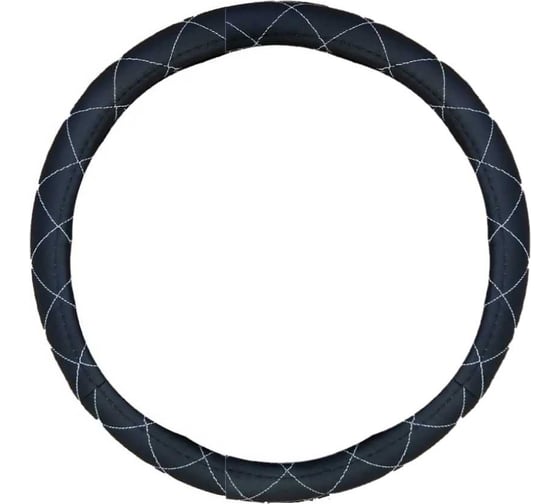 Оплетка на руль ZiZay размер М, 37-39 см., черный цвет, белый ромб , фактура гладкая, эко-кожа ZZ0215 1