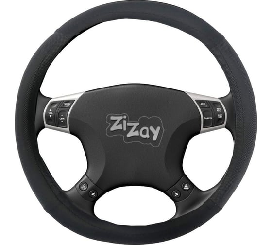 Оплетка на руль ZiZay размер М, 37-39 см., черный карбон, гладкая эко-кожа ZZ0205 1