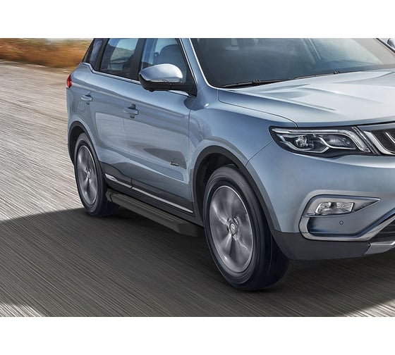 Алюминиевые пороги Rival Black для Geely Atlas 2018-н.в., 173 см, 2 шт., F173ALB.1903.2