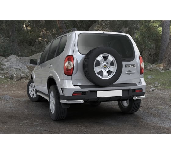 Защита заднего бампера d57 уголки Rival для Chevrolet Niva I рестайлинг 2009-2020, нерж. сталь, 2 части, R.1004.012