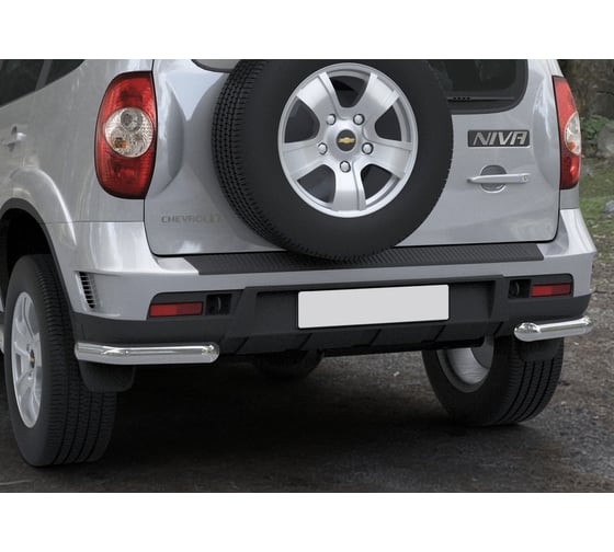Защита заднего бампера d57 уголки Rival для Chevrolet Niva I рестайлинг 2009-2020, нерж. сталь, 2 части, R.1004.012