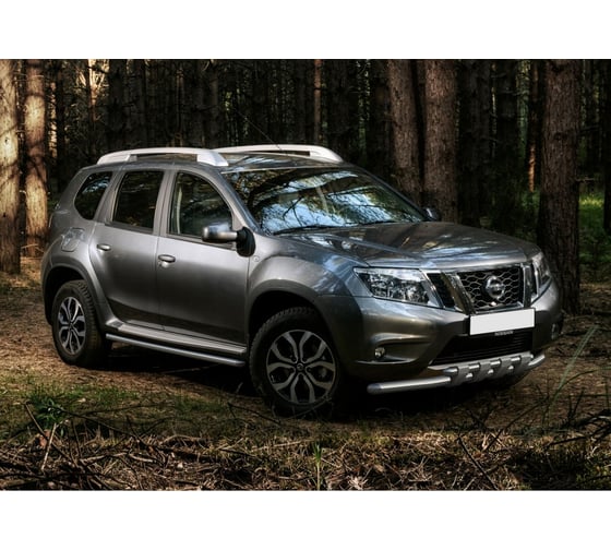 Защита переднего бампера d57+d42 с профильной защитой картера Rival для Nissan Terrano III 2014-2017 2017-н.в., нерж. сталь, R.4119.001