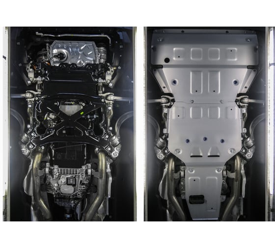 Защита картера, КПП и РК Rival для Porsche Cayenne III (V - 2.9T (440 л.с.); 3.0 (340 л.с.); 4.0T (550 л.с.)) 2017-н.в., штампованная, алюминий 4 мм, K333.4612.1