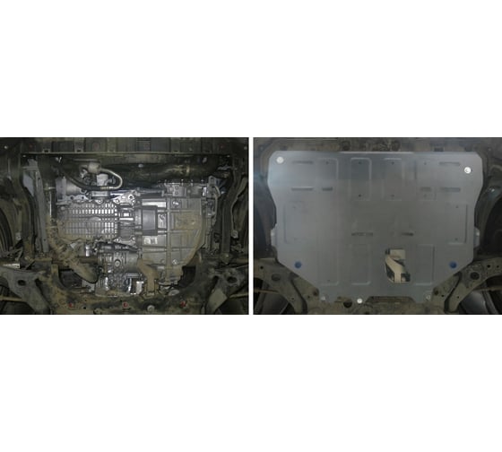 Защита картера и КПП Rival для Ford Kuga II (V - 1.6; 2.5) 2013-2017/Ford Kuga II рестайлинг (V - 1.5 (150 л.с.) Ecoboost; 2.5) 2016-н.в., штампованная, алюминий 3 мм, с крепежом, 333.1860.1