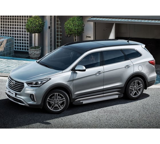 Пороги "Silver" Rival для Hyundai Santa Fe III 2012-2018/Santa Fe Premium 2015-2016, 180 см, 2 шт., алюминий, F180AL.2305.2