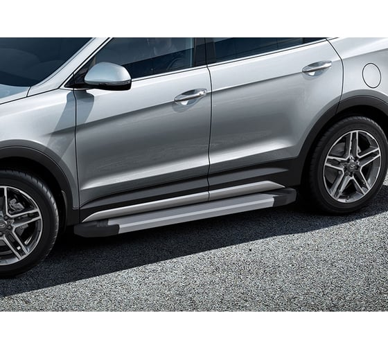 Пороги "Silver" Rival для Hyundai Santa Fe III 2012-2018/Santa Fe Premium 2015-2016, 180 см, 2 шт., алюминий, F180AL.2305.2